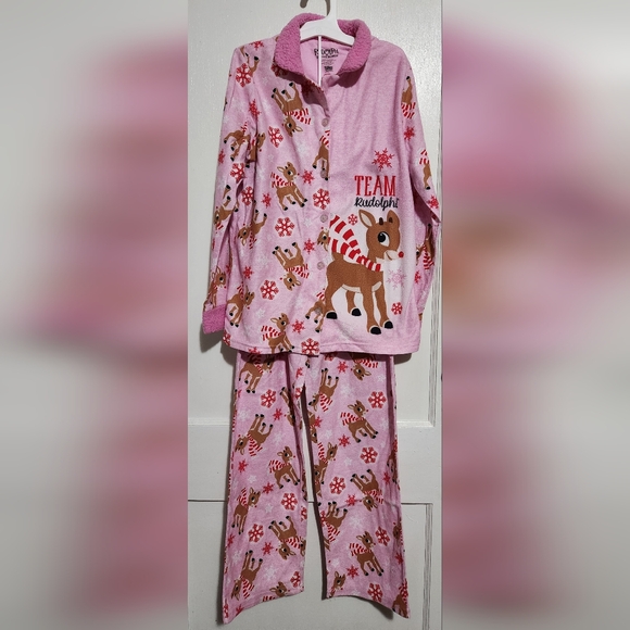 Kids Size Large Rudolph The Red Nosed Reindeer Pajamas Set "Team Rudolph" - Picture 2 of 10